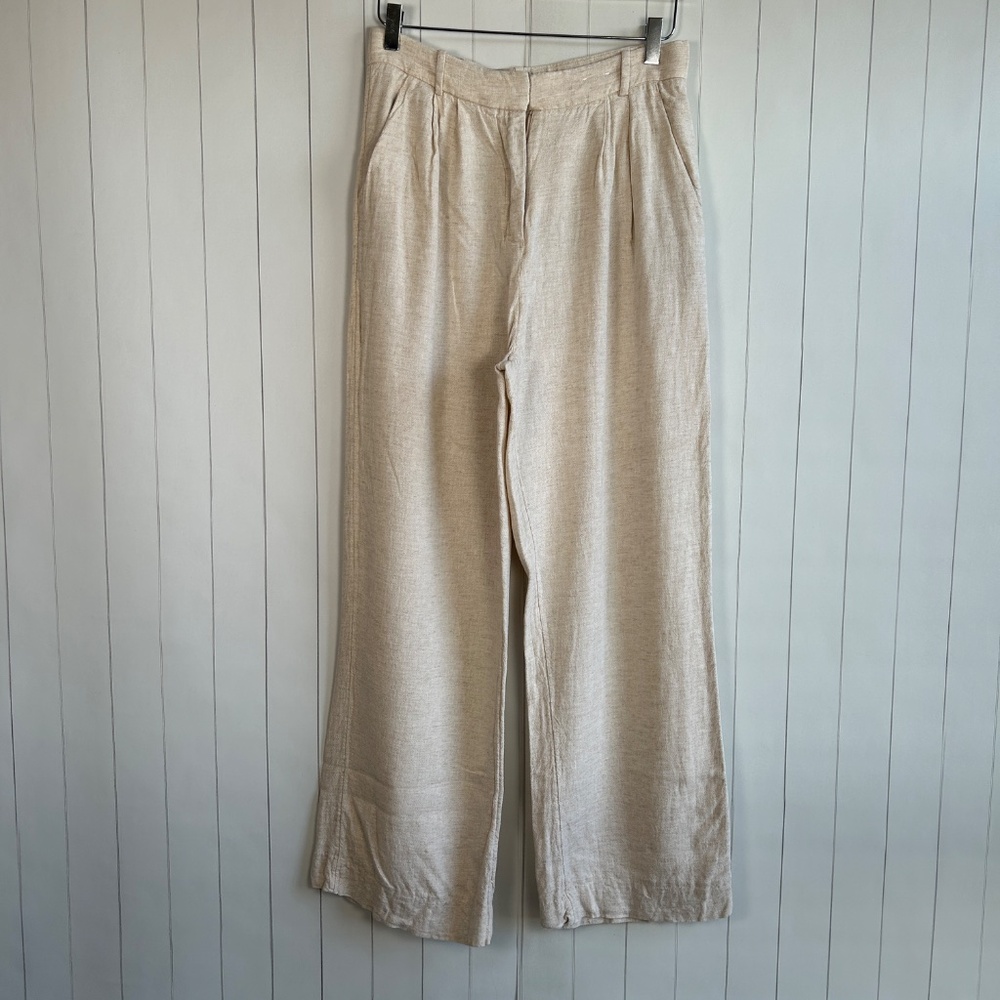 Abercrombie & Fitch women size 8L linen blend pant wide leg curve love beige - Picture 2 of 12